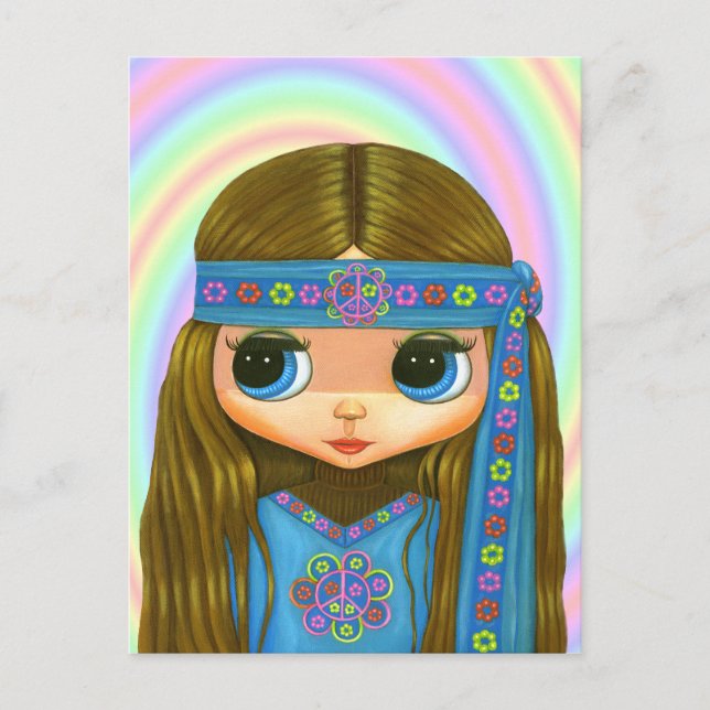 Blume Power Hippie Doll Postkarte (Vorderseite)