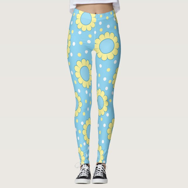 Blume Power Muster auf blau Leggings (Vorderseite)