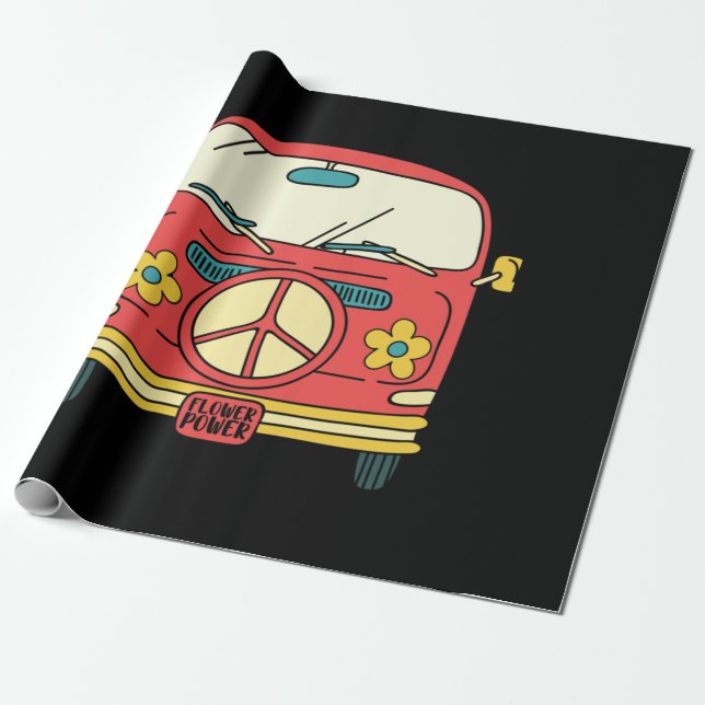 Blume Power Peace Sign Vintag Microbus Van Geschenkpapier (Ungerollt)