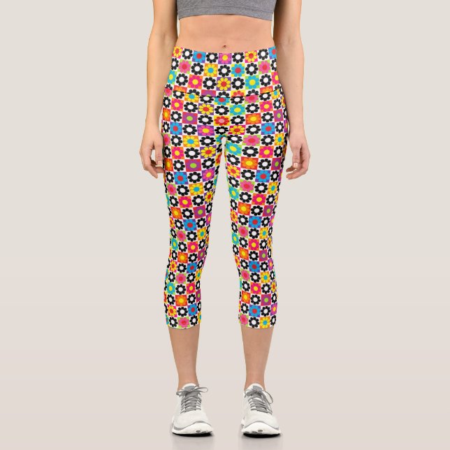 Blume-Power-Quadrate Capri Leggings (Vorderseite)