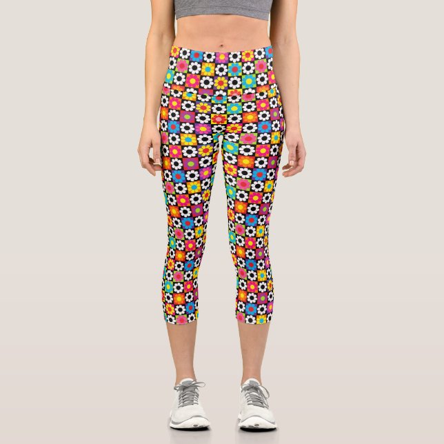 Blume-Power-Quadrate Capri Leggings (Vorderseite)