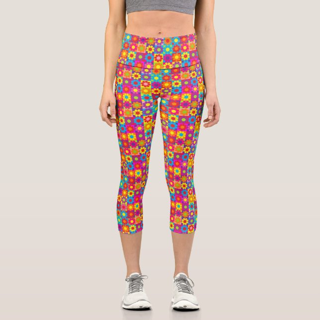 Blume-Power-Quadrate Capri Leggings (Vorderseite)