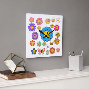 Blume Power Quadratische Wanduhr