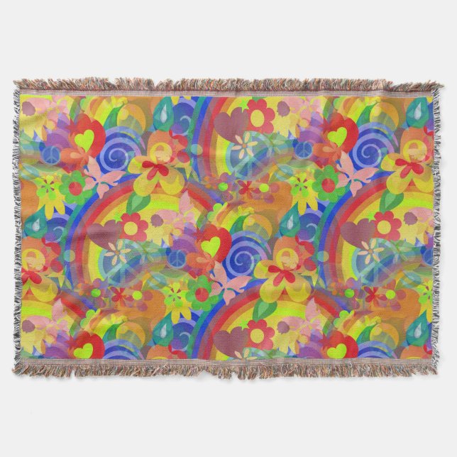 BLUME POWER RAINBOW Muster + Ihre Idee Decke (Vorderseite)