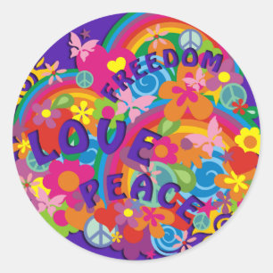 Blume Power Rainbow violett Runder Aufkleber