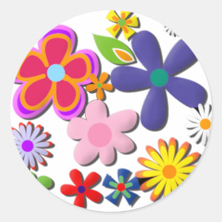 Blume Power Retro Floral Vector Runder Aufkleber