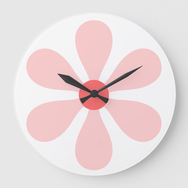 Blume Power - rosa Große Wanduhr (Vorderseite)