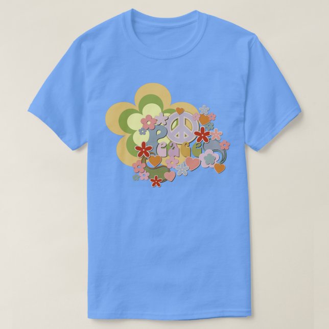 Blume Power Ruhe und Liebe Retro Design T-Shirt (Design vorne)