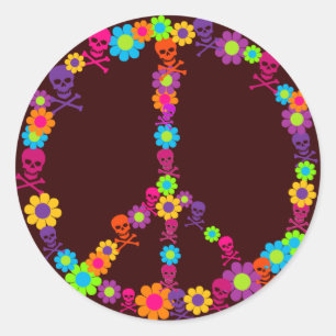 Blume Power Skully Peace Runder Aufkleber