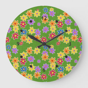Blume Power Stoffmuster Muster + Ihre Ideen Große Wanduhr