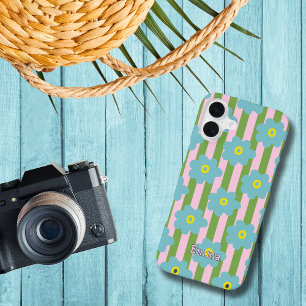 Blume Power Stripes Personalisieren Name iPhone Fa 16 Plus Hülle