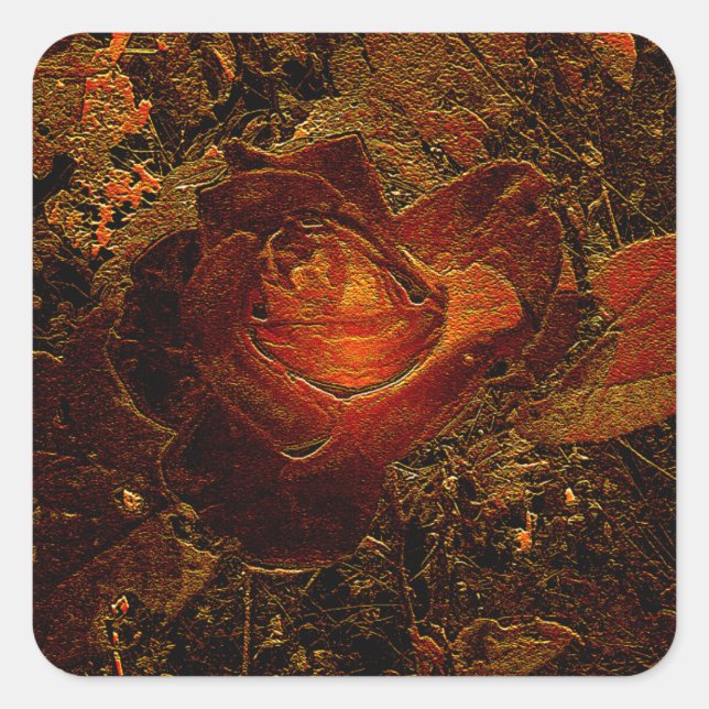 Blume Print Orange Burst Rose Quadratischer Aufkleber (Vorderseite)