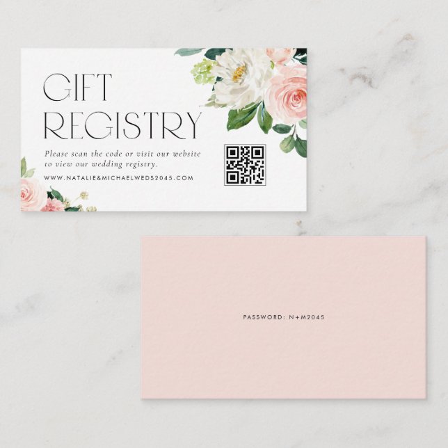 Blume QR Code Hochzeitsregister für Wasserfarben-G Begleitkarte (Vorne/Hinten)