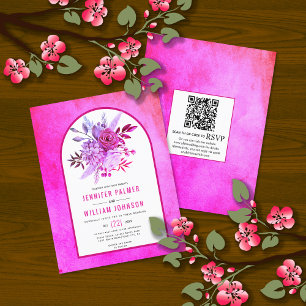 BLUME QR Code magenta Hochzeit Einladung