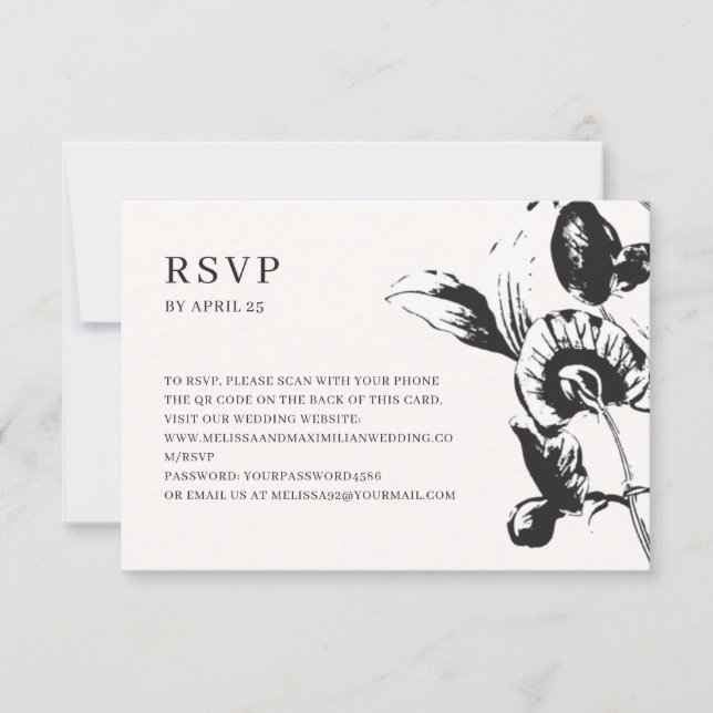 Blume QR-Code Online-Hochzeit RSVP Karte (Vorderseite)