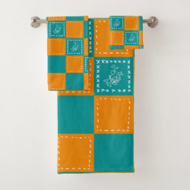 Blume-Quadrate der Mosaikdoodle Badhandtuch Set