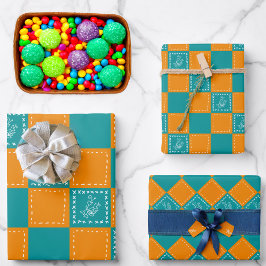 Blume-Quadrate der Mosaikdoodle Geschenkpapier Set