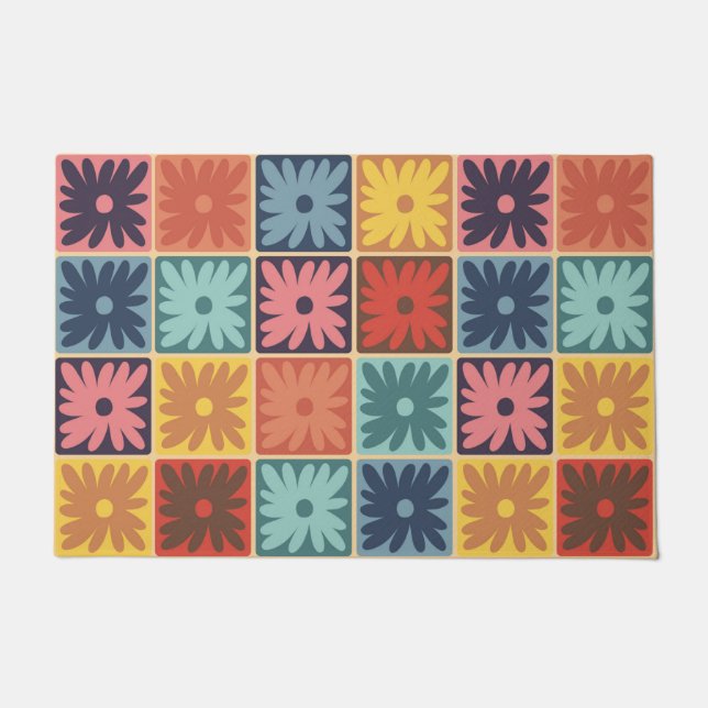 Blume-Quadrate für Retro-70er Fußmatte (Vorderseite)