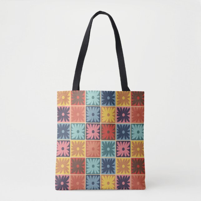 Blume-Quadrate für Retro-70er Tasche (Vorderseite)