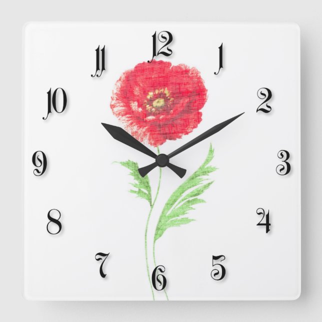 Blume Quadratische Wanduhr (Vorderseite)