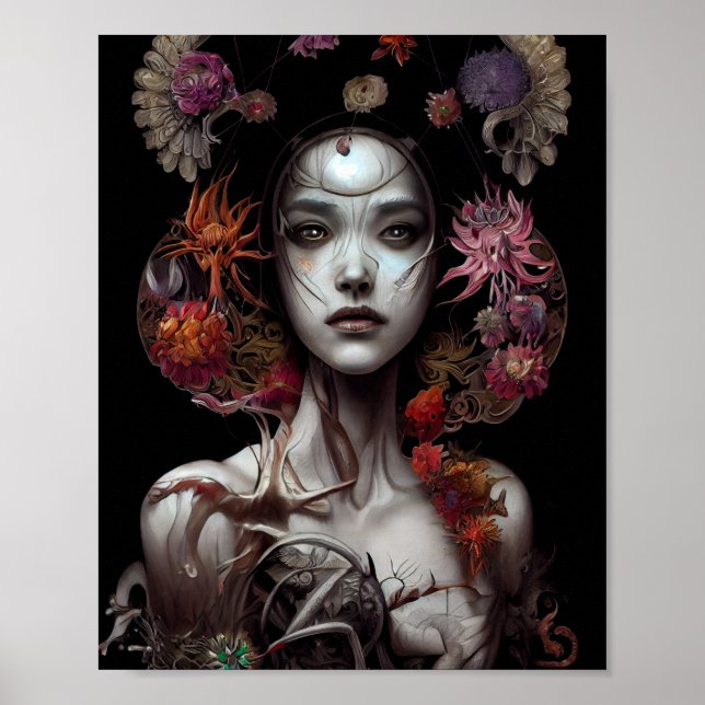 Blume Queen Surreal Gothasy Fantasy Art Poster (Vorne)