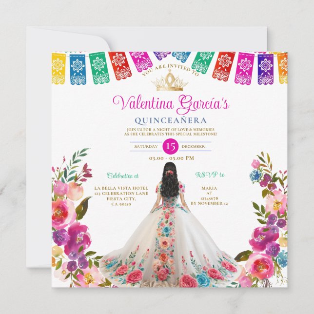 Blume Quinceañera 15 Anos Geburtstag Einladung (Vorderseite)