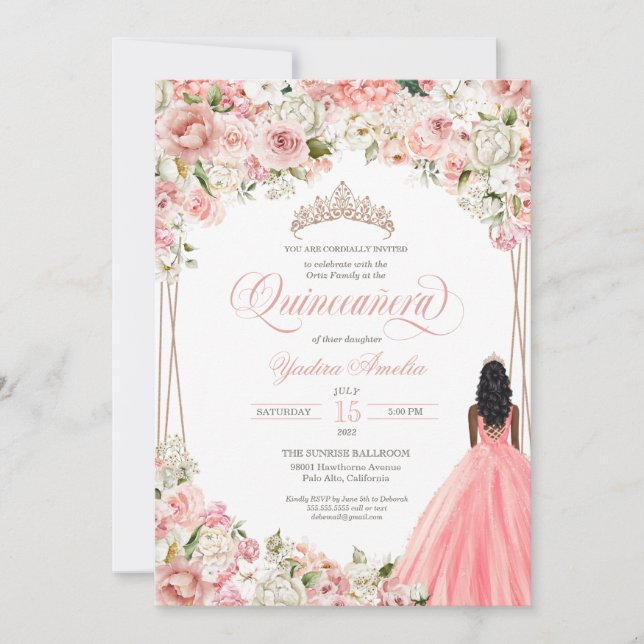 Blume Quinceañera Einladung (Vorderseite)