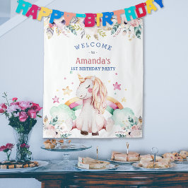 Blume Rainbow Unicorn Girl Geburtstag Willkommen Wandteppich