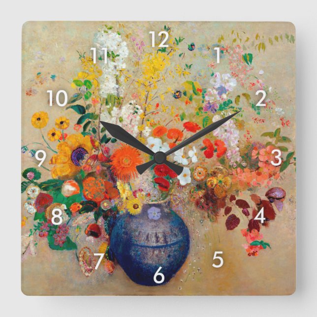 Blume, Redon Quadratische Wanduhr (Vorderseite)