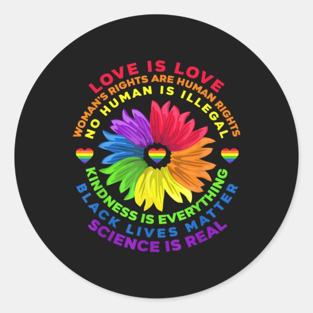 Blume Regenbogen Menschenrechte LGBT Liebe ist Lie Runder Aufkleber (Vorderseite)