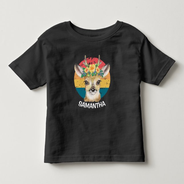 Blume Reindeer Sunset Weißer Name Kleinkind T-shirt (Vorderseite)