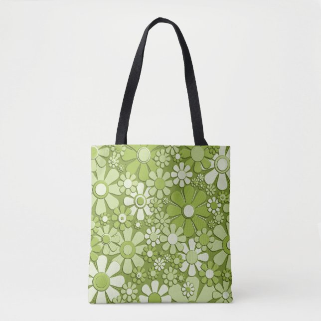 Blume Retro 60er 70er Blumendruck Grün Tasche (Vorderseite)