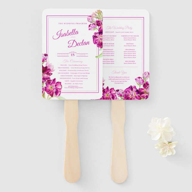 Blume Rosa Aquarellfarben Hochzeitsprogramm Fächer (Vorne und Hinten)