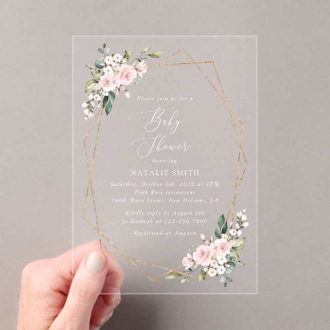 Blume, rosa Blume, Boho, Babydusche Acryleinladungen (Insitu (Handheld))