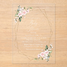 Blume, rosa Blume, Boho, Babydusche Acryleinladungen