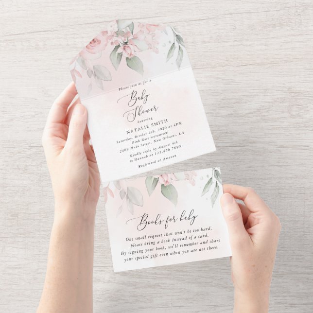 Blume, rosa Blume, Boho, Babydusche All In One Einladung (Abreißen)