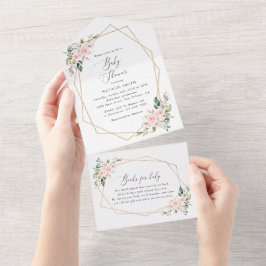 Blume, rosa Blume, Boho, Babydusche All In One Einladung