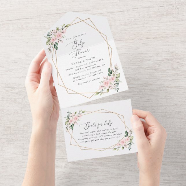 Blume, rosa Blume, Boho, Babydusche All In One Einladung (Abreißen)