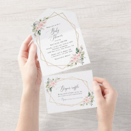Blume, rosa Blume, Boho, Babydusche All In One Einladung