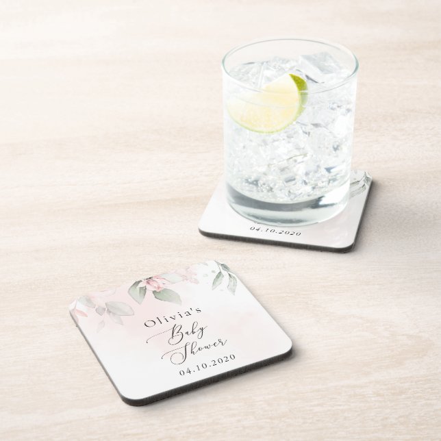 Blume, rosa Blume, Boho, Babydusche Getränkeuntersetzer (Rechte Seite)