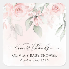 Blume, rosa Blume, Boho, Babydusche Quadratischer Aufkleber