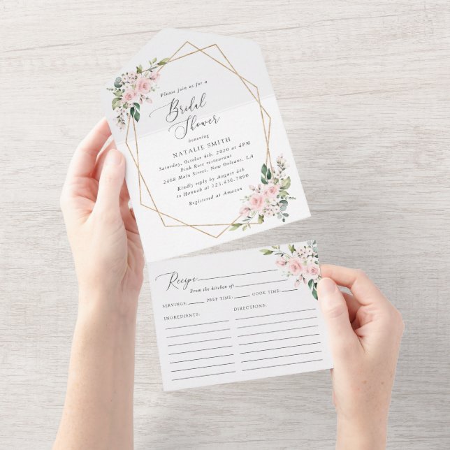 Blume, rosa Blume, Boho, Brautparty All In One Einladung (Abreißen)