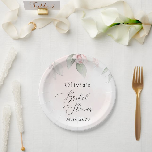 Blume, rosa Blume, Boho, Brautparty Pappteller (Hochzeit)