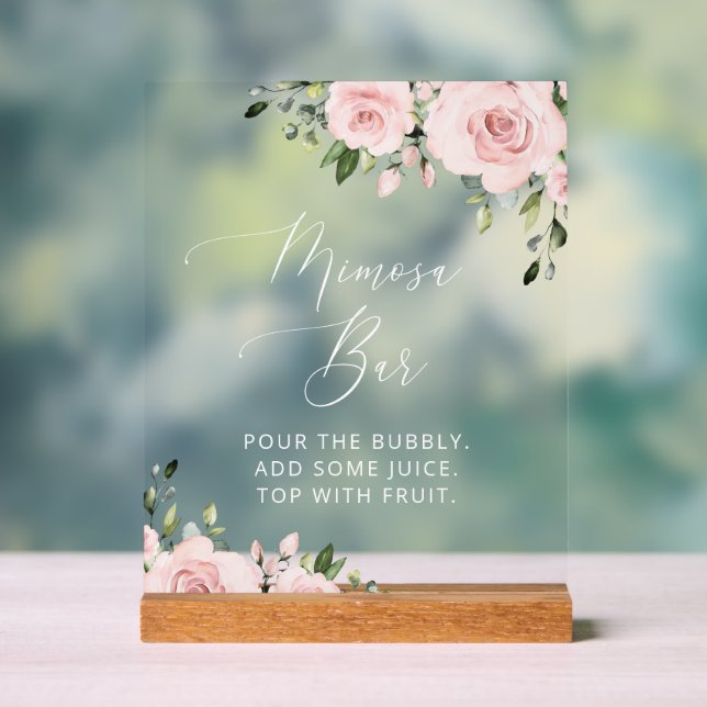Blume, rosa Blume, Boho, Mimosa Bar Acrylschild (Neutral)