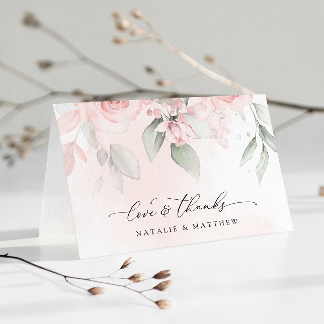 Blume, rosa Blume, Grünpflanzen, Hochzeit Dankeskarte (Von Creator hochgeladen)