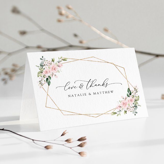 Blume, rosa Blume, Grünpflanzen, Hochzeit Dankeskarte (Von Creator hochgeladen)