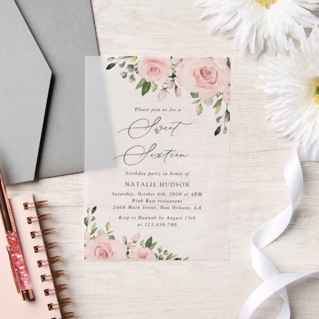 Blume, rosa Blume, Grünpflanzen, süß 16 (Hochzeit)