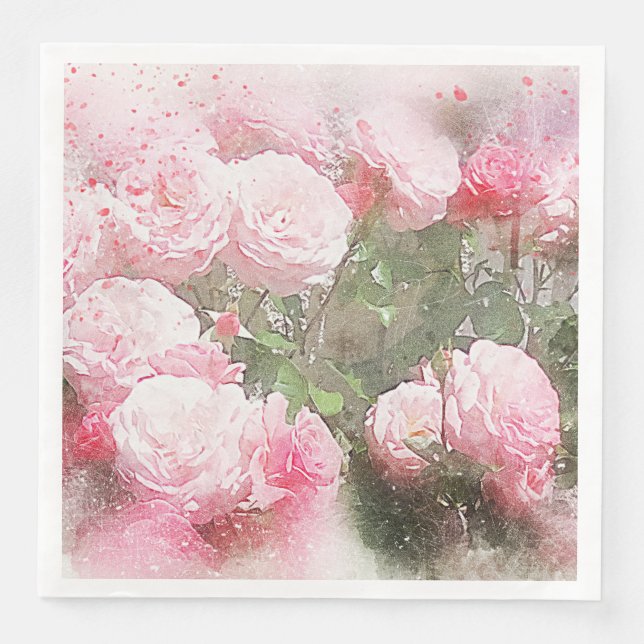 Blume Rosa Cabbage Rose Papier Abendessen Napkins Serviette (Vorderseite)