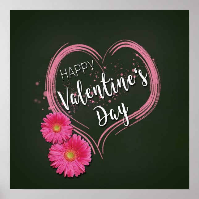 Blume Rosa Herz - Valentinstag - Poster drucken (Vorne)