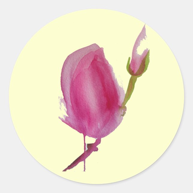 Blume Rosa Magnolia Runder Aufkleber (Vorderseite)